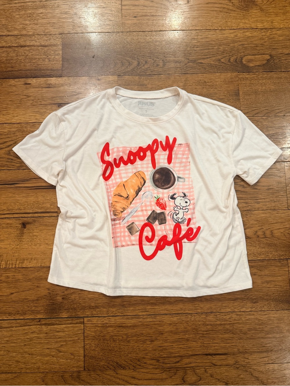 Peanuts White Snoopy Café Graphic Tee with Red Script